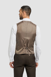 Costume trois pièces pour homme en tweed à carreaux marron | Gilet croisé crème