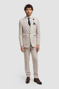 Caridi - Blazer de mariage beige en tweed pour homme