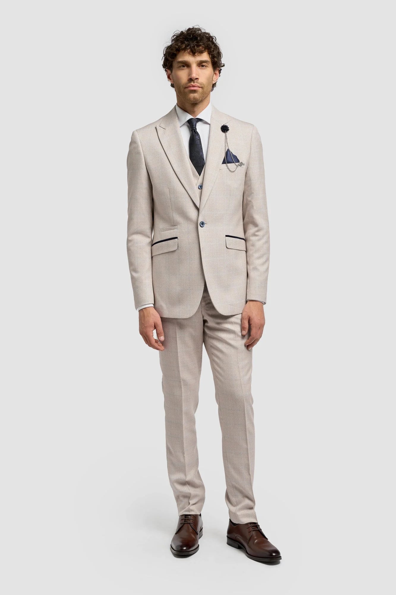 Caridi - Blazer de mariage beige en tweed pour homme