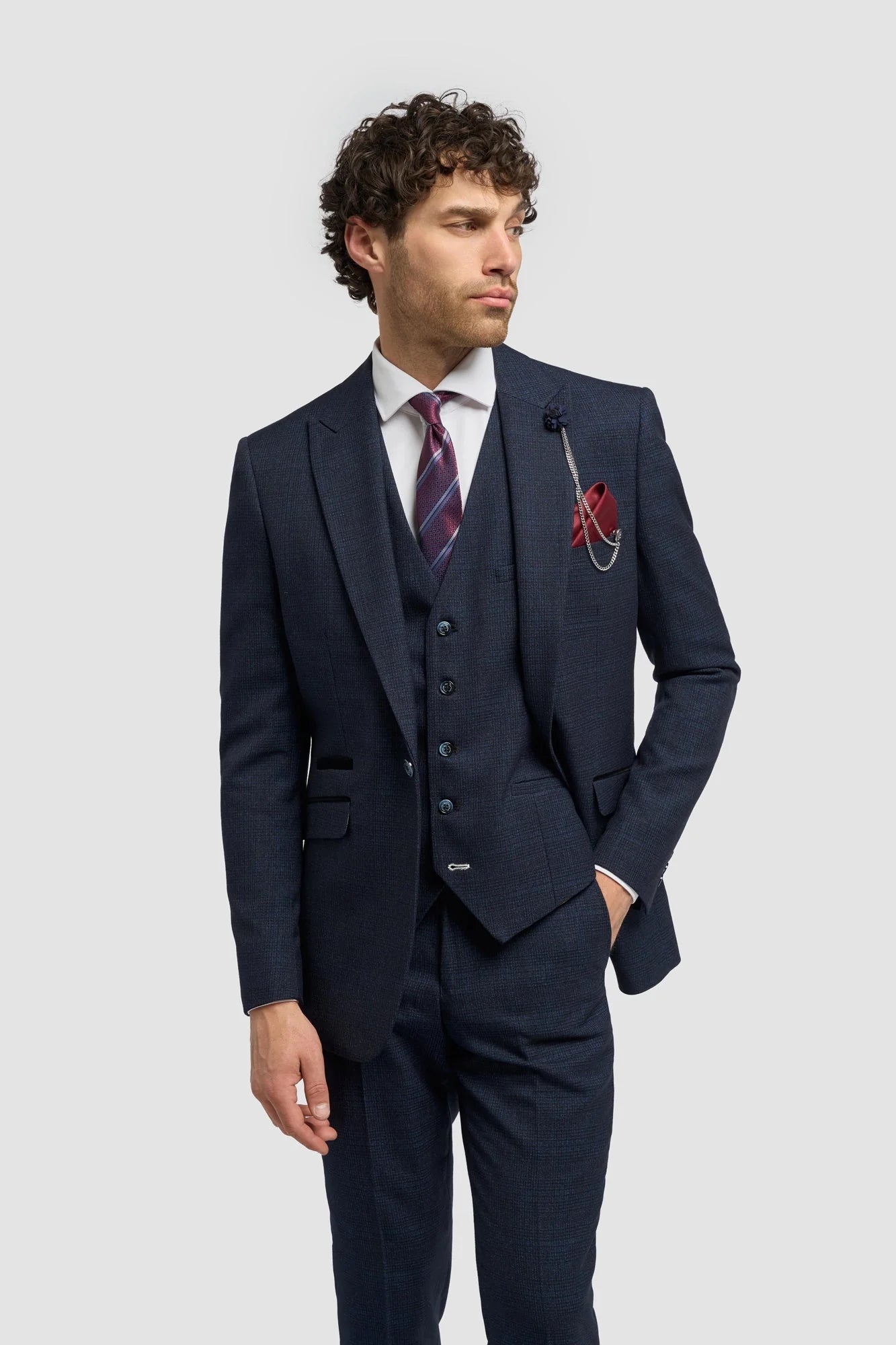 Caridi - Blazer en tweed bleu marine pour homme