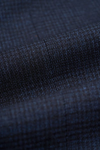 Costume trois pièces à carreaux bleu marine pour homme avec gilet crème contrastant