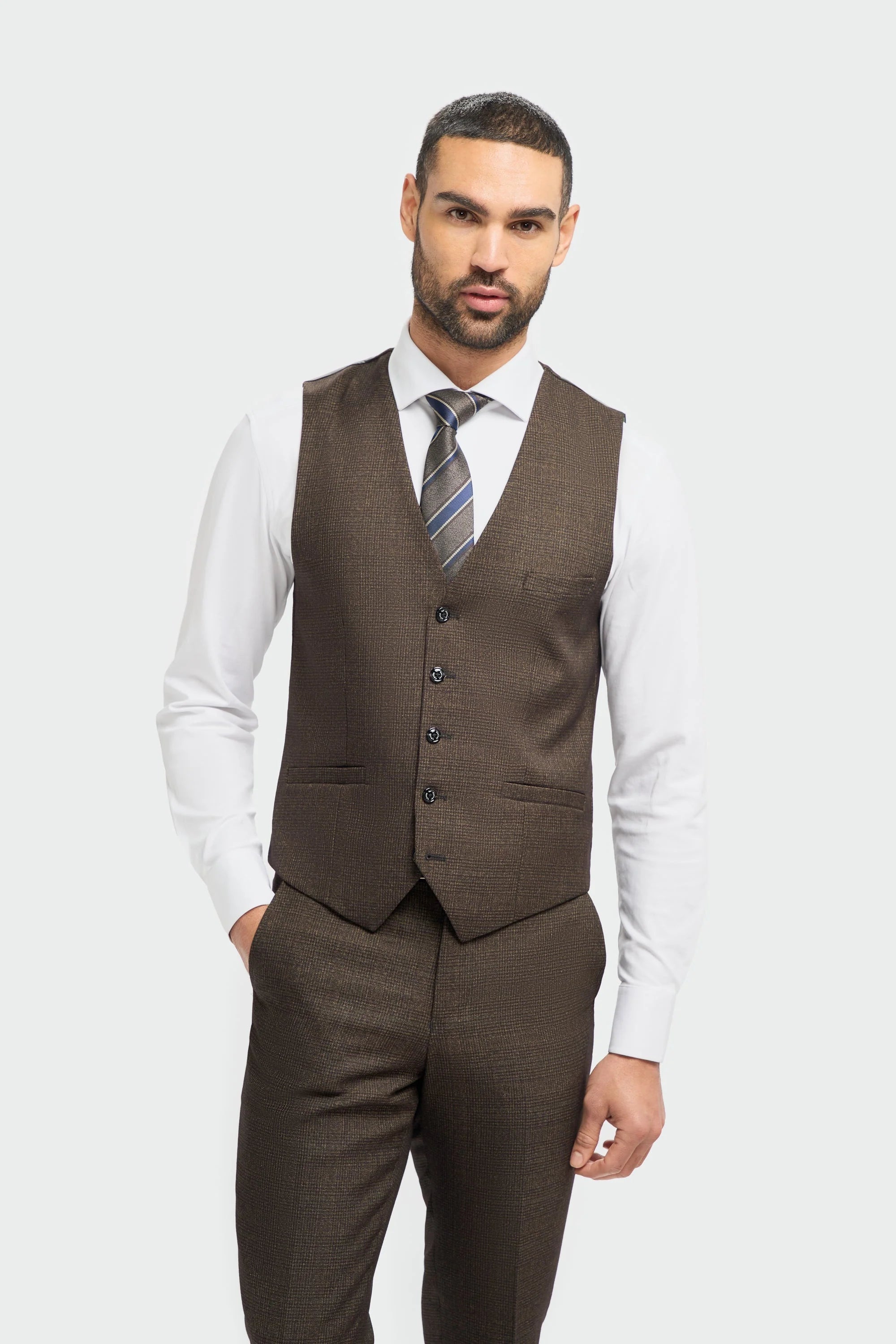 Caridi - Gilet en tweed marron pour homme