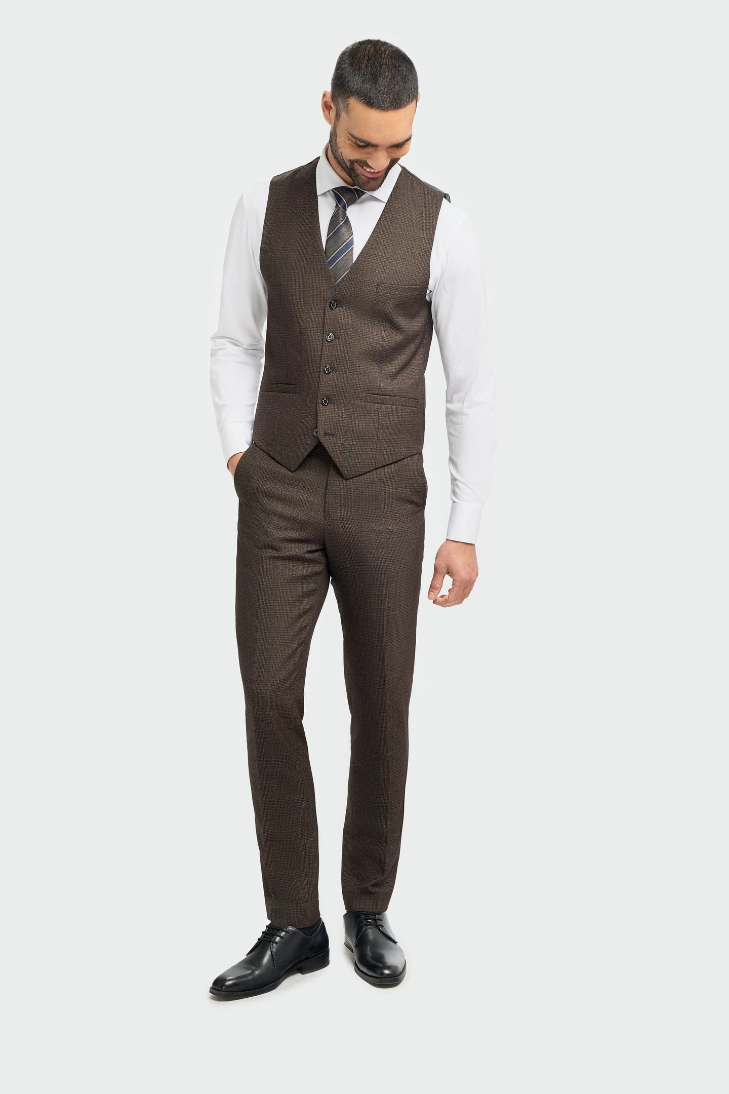 Caridi - Gilet en tweed marron pour homme