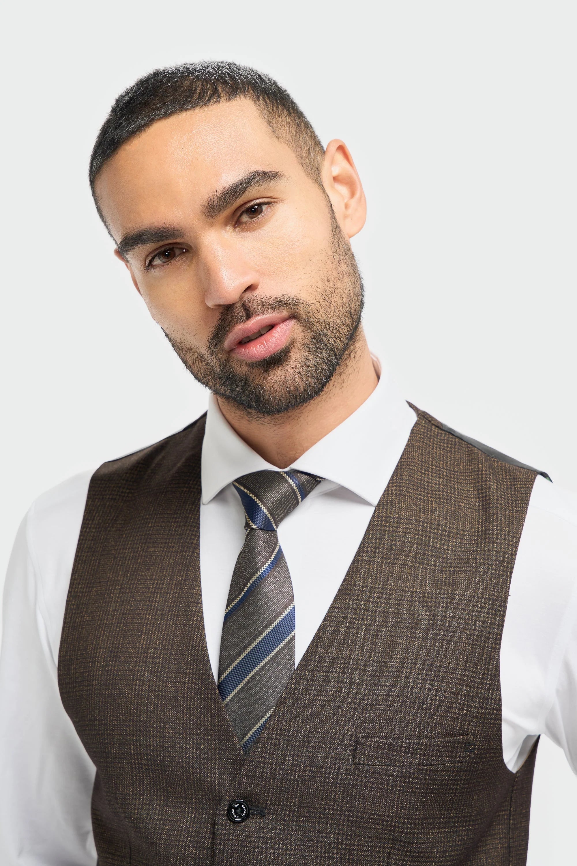 Caridi - Gilet en tweed marron pour homme