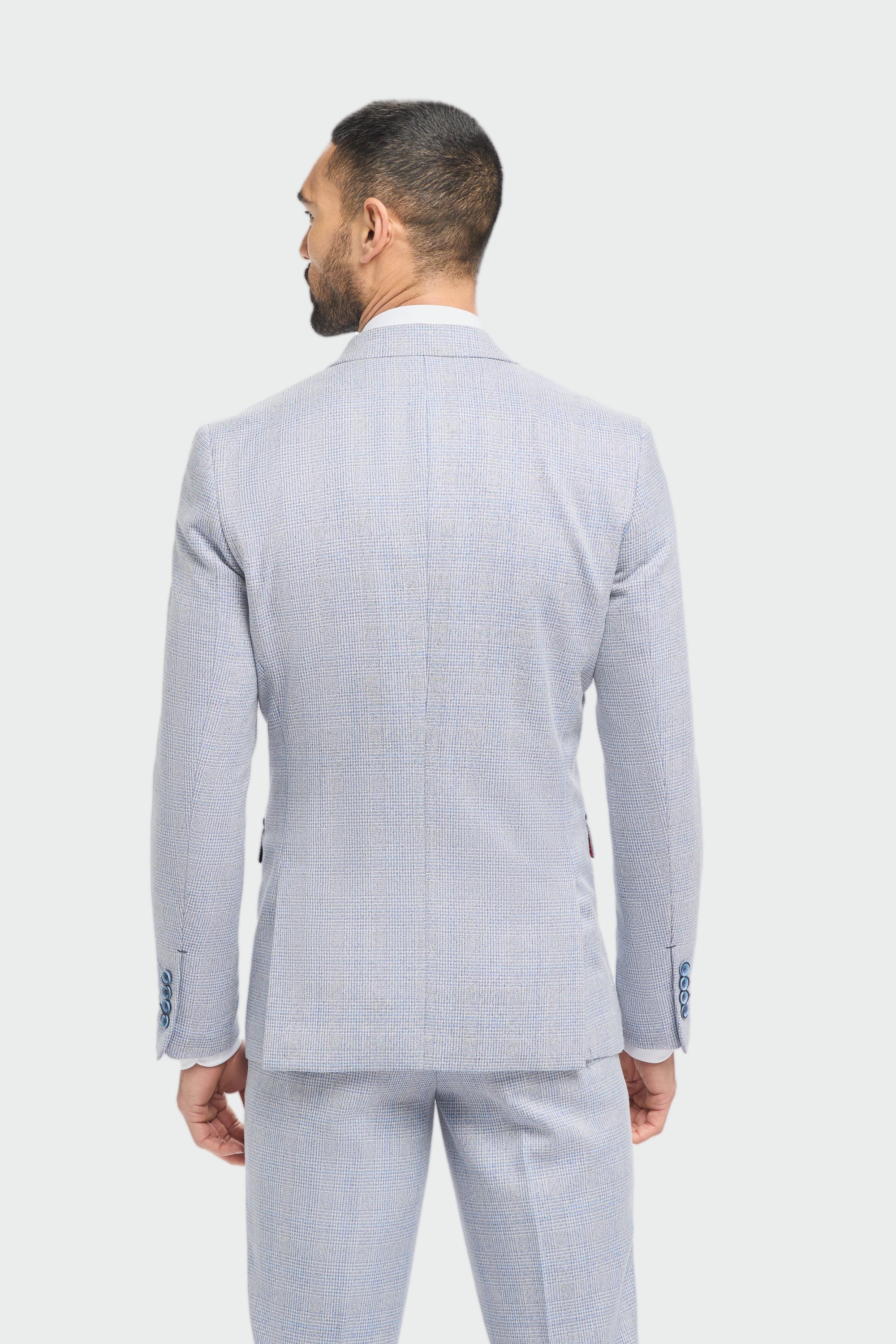 Costume trois pièces à carreaux pour homme, en tweed bleu clair, coupe ajustée, style Peaky Classic, idéal pour un mariage.