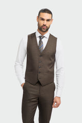 Costume trois pièces à carreaux pour homme, tweed noir et marron, coupe ajustée, style Peaky Classic, idéal pour un mariage.