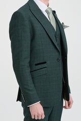 Costume trois pièces à carreaux pour homme, en tweed vert olive, coupe ajustée, style Peaky Classic, idéal pour un mariage.