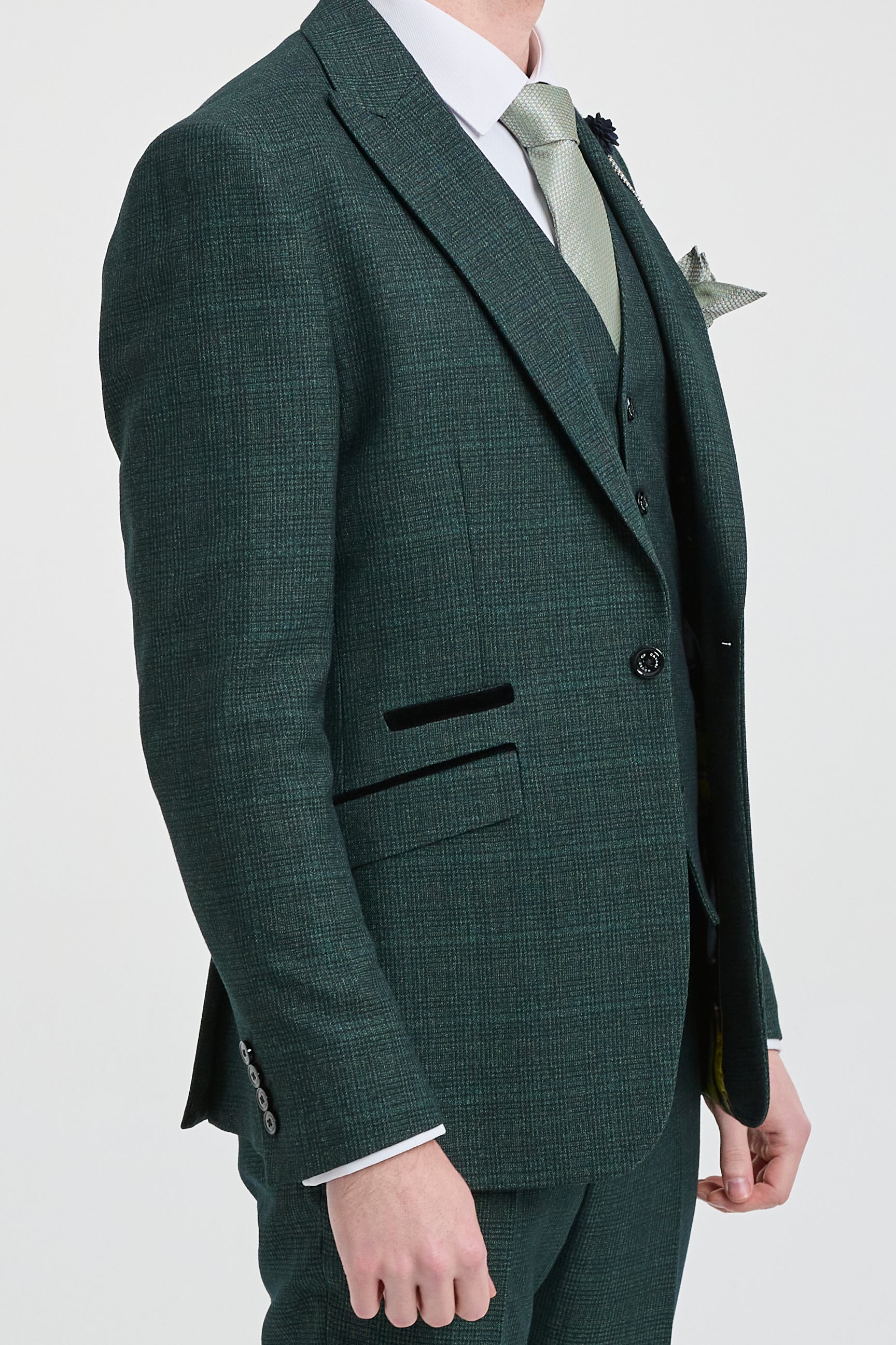 Costume trois pièces à carreaux pour homme, en tweed vert olive, coupe ajustée, style Peaky Classic, idéal pour un mariage.