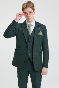 Costume trois pièces à carreaux pour homme, en tweed vert olive, coupe ajustée, style Peaky Classic, idéal pour un mariage.
