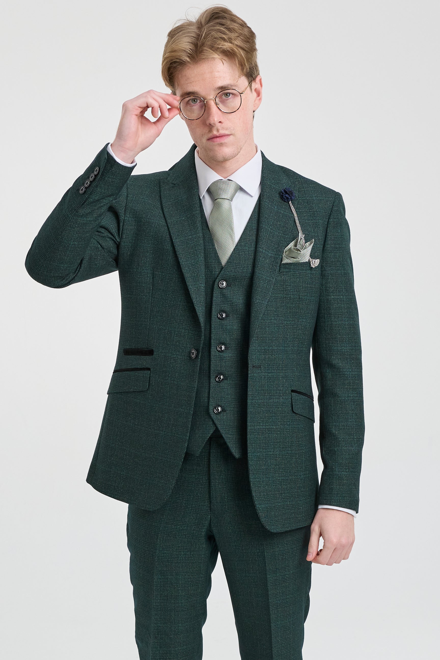 Costume trois pièces à carreaux pour homme, en tweed vert olive, coupe ajustée, style Peaky Classic, idéal pour un mariage.