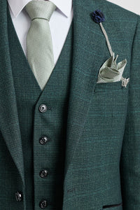 Costume trois pièces à carreaux pour homme, en tweed vert olive, coupe ajustée, style Peaky Classic, idéal pour un mariage.