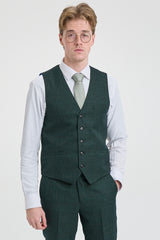 Costume trois pièces à carreaux pour homme, en tweed vert olive, coupe ajustée, style Peaky Classic, idéal pour un mariage.