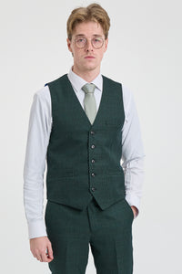 Costume trois pièces à carreaux pour homme, en tweed vert olive, coupe ajustée, style Peaky Classic, idéal pour un mariage.