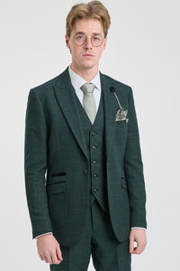 Costume trois pièces à carreaux pour homme, en tweed vert olive, coupe ajustée, style Peaky Classic, idéal pour un mariage.