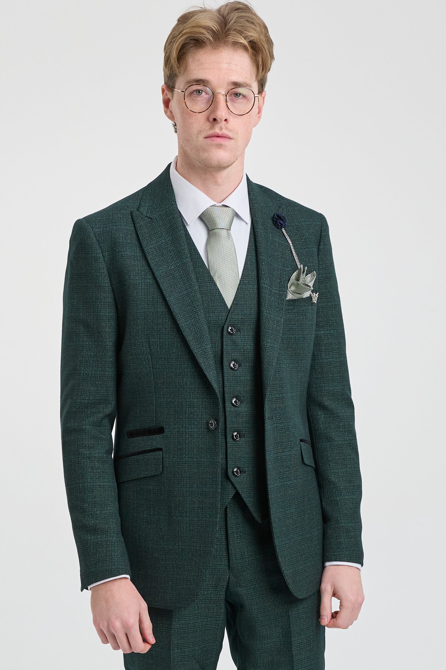 Costume trois pièces à carreaux pour homme, en tweed vert olive, coupe ajustée, style Peaky Classic, idéal pour un mariage.
