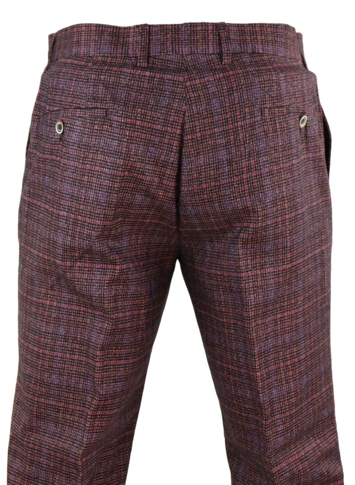 Mens Wine / Maroon Checked Vintage Trousers - Cavani Carly