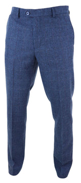 Mens Blue Check Tweed Trosuers - Cavani Carnegi