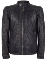 Real Leather Navy-Blue Biker Jacket for Men