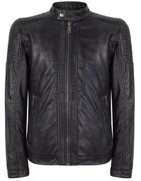 Real Leather Navy-Blue Biker Jacket for Men