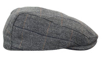 Cavani Albert Mens Tweed Flat Cap - Herringbone Tweed Wool Grandad Flat Hats Vintage - Tan Brown/Charcoal Grey