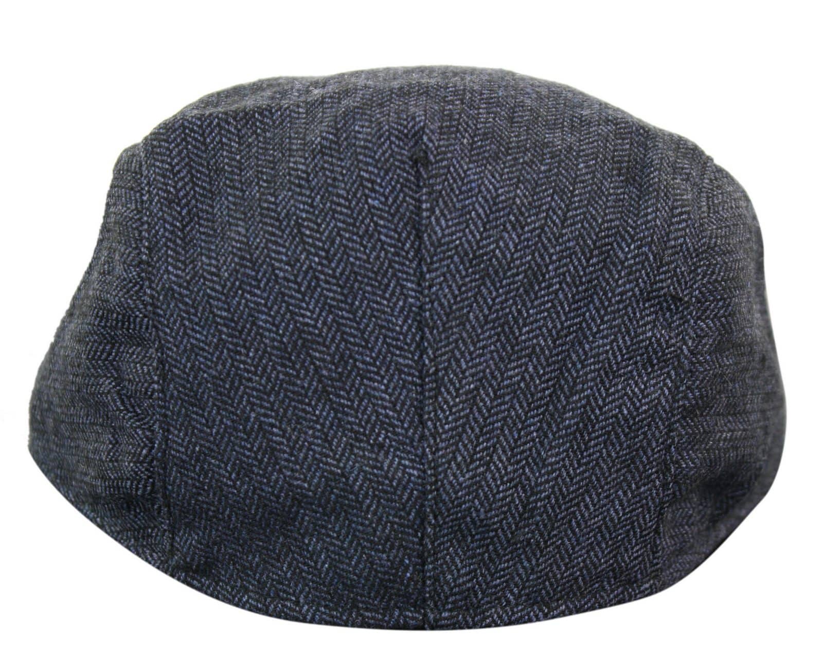 Cavani Martez Hat - Mens Grandad Hat Navy Blue Flat Cap Herringbone Vintage Retro Del Boy Classic Gatsby Peaky Blinders