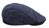 Cavani Kempson Flat Cap - Mens Tweed Wool Check Grandad Hat Vintage - Olive Green/Navy Blue