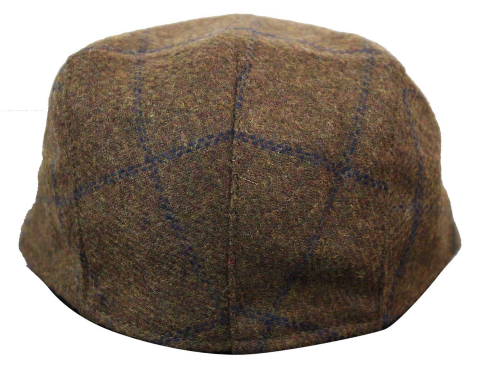 Cavani Kempson Flat Cap - Mens Tweed Wool Check Grandad Hat Vintage - Olive Green/Navy Blue