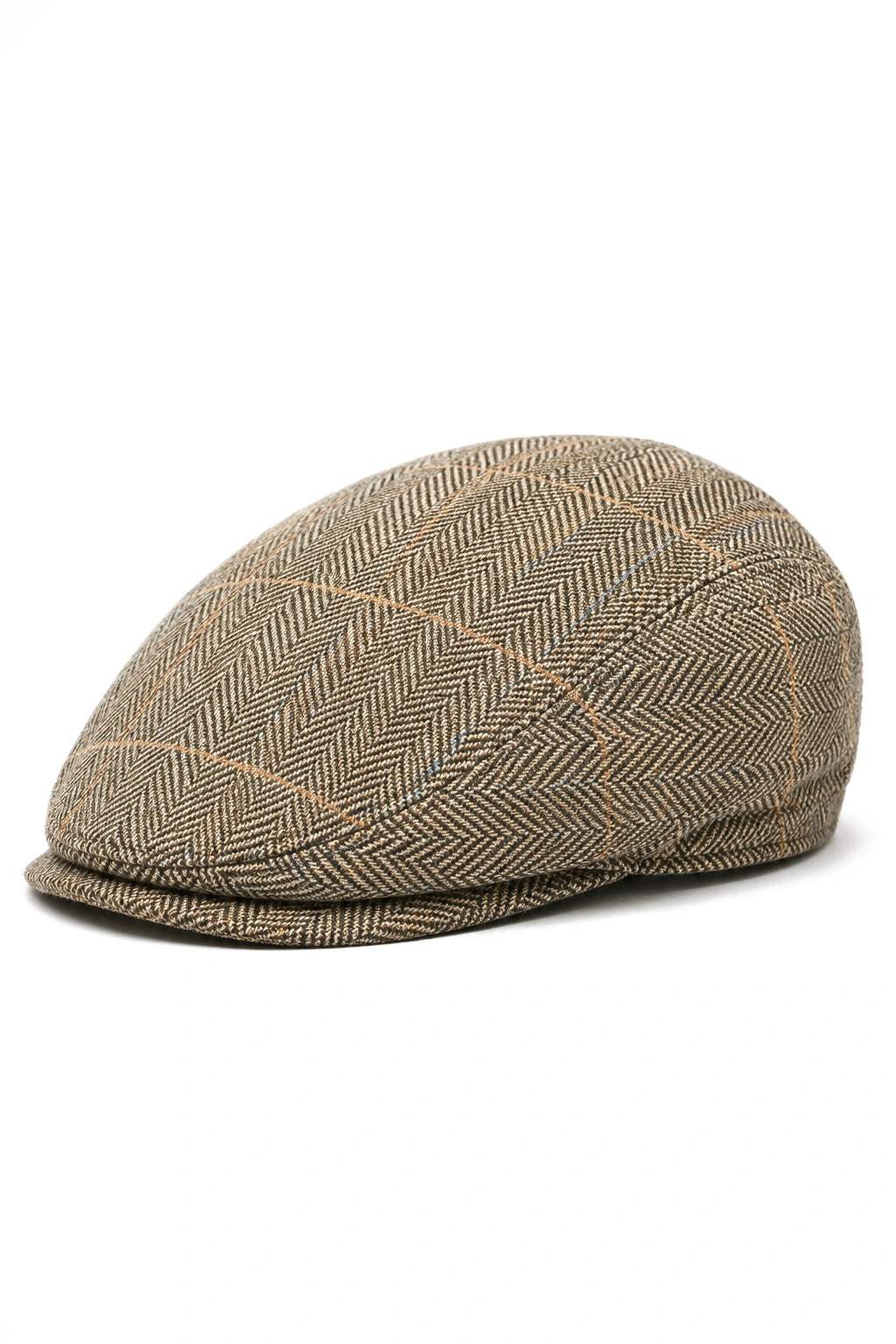 Casquette plate en tweed Cavani Albert pour homme - Tweed à chevrons en laine style grand-père - Marron clair/Gris anthracite