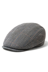 Casquette plate en tweed Cavani Albert pour homme - Tweed à chevrons en laine style grand-père - Marron clair/Gris anthracite
