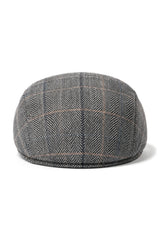 Casquette plate en tweed Cavani Albert pour homme - Tweed à chevrons en laine style grand-père - Marron clair/Gris anthracite