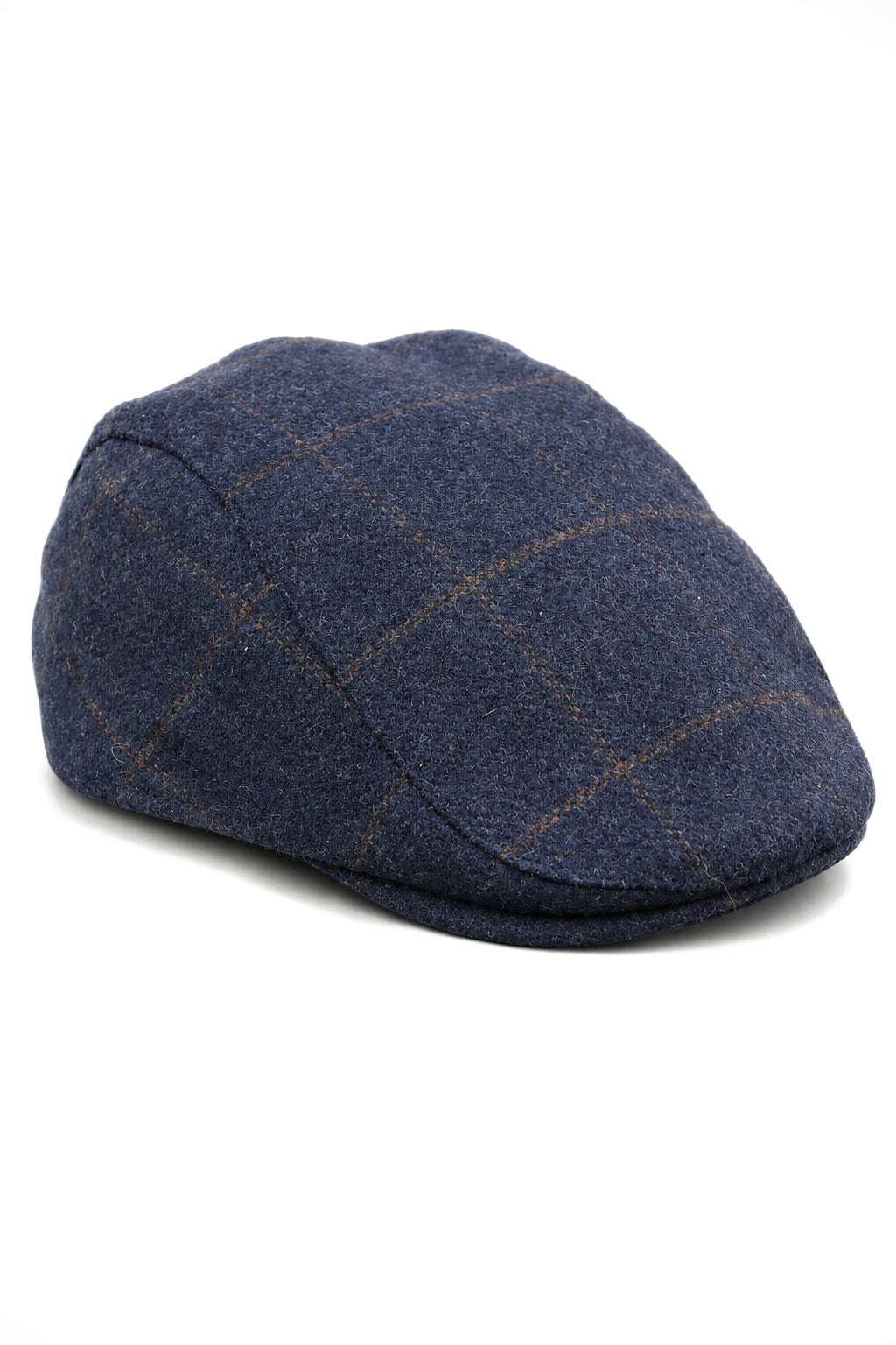 Casquette plate Cavani Kempson - Chapeau grand-père vintage en tweed et laine à carreaux pour homme - Vert olive/Bleu marine