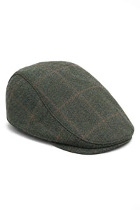 Casquette plate Cavani Kempson - Chapeau grand-père vintage en tweed et laine à carreaux pour homme - Vert olive/Bleu marine