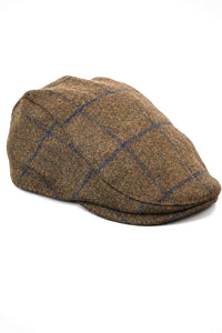 Casquette plate Cavani Kempson - Chapeau grand-père vintage en tweed et laine à carreaux pour homme - Vert olive/Bleu marine