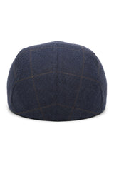 Casquette plate Cavani Kempson - Chapeau grand-père vintage en tweed et laine à carreaux pour homme - Vert olive/Bleu marine