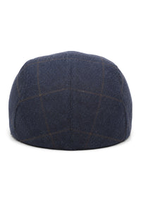 Casquette plate Cavani Kempson - Chapeau grand-père vintage en tweed et laine à carreaux pour homme - Vert olive/Bleu marine