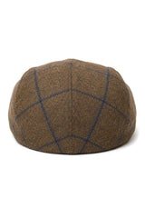 Casquette plate Cavani Kempson - Chapeau grand-père vintage en tweed et laine à carreaux pour homme - Vert olive/Bleu marine