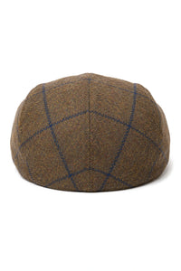 Casquette plate Cavani Kempson - Chapeau grand-père vintage en tweed et laine à carreaux pour homme - Vert olive/Bleu marine