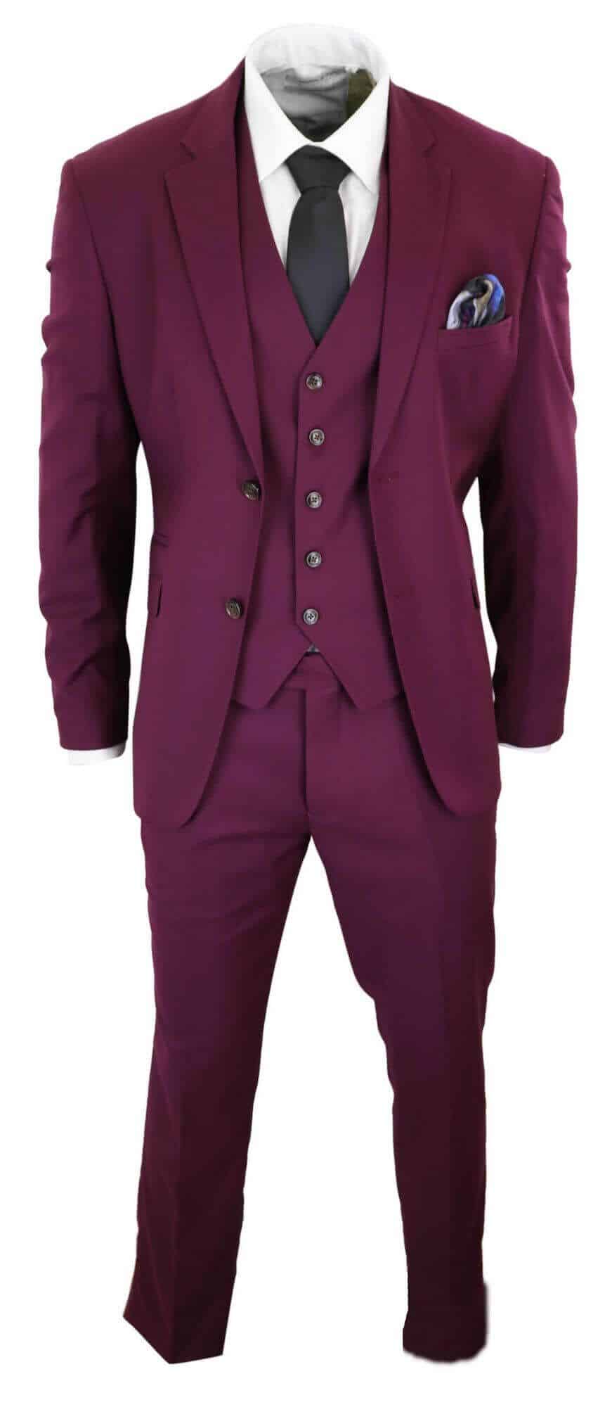 Cavani Magnus - Men's 3 Piece Cassic Burgundy Wine Suit