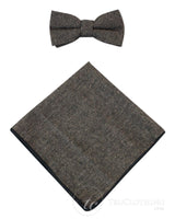 Cavani Martez Bow Tie - Mens Herringbone Tweed Check Bow Tie Hanky Retro Vintage Classic Peaky Blinders
