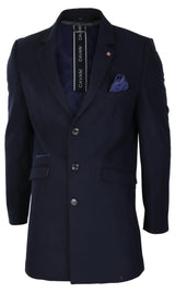 Cavani Mens Classic 3/4 Length Navy Overcoat