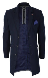 Cavani Mens Classic 3/4 Length Navy Overcoat