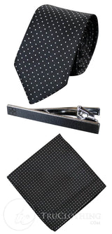 Cavani Satin Tie - Mens Matching Satin Silk Tie Hanky Hankerchief & Tie Clip Polka Dot Wedding Prom Office