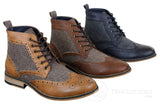 Cavani Sherlock - Mens Leather & Tweed Herringbone Ankle Boots