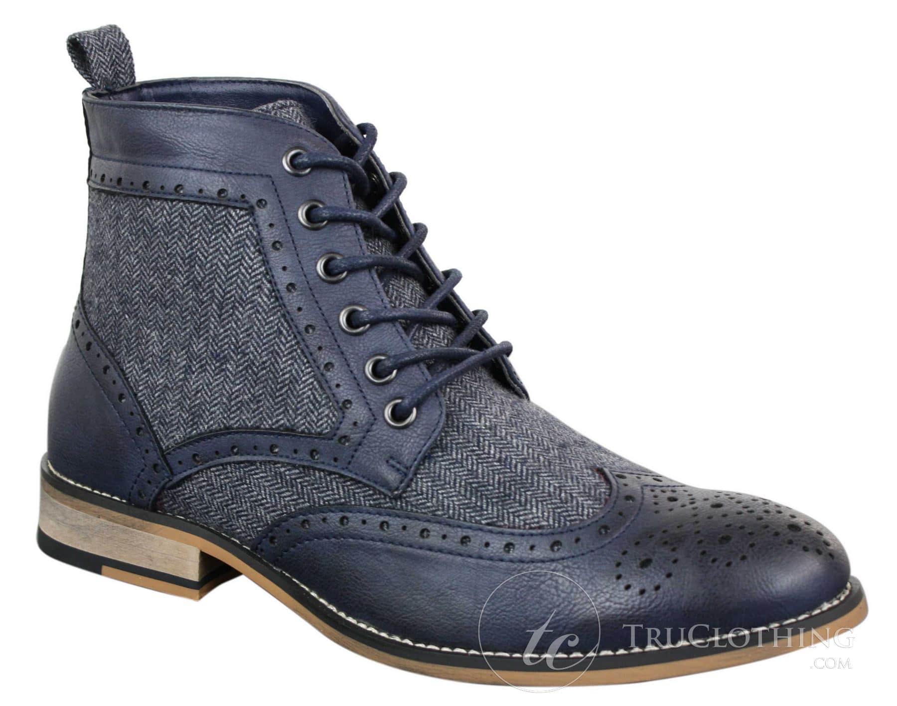 Cavani Sherlock - Mens Leather & Tweed Herringbone Ankle Boots