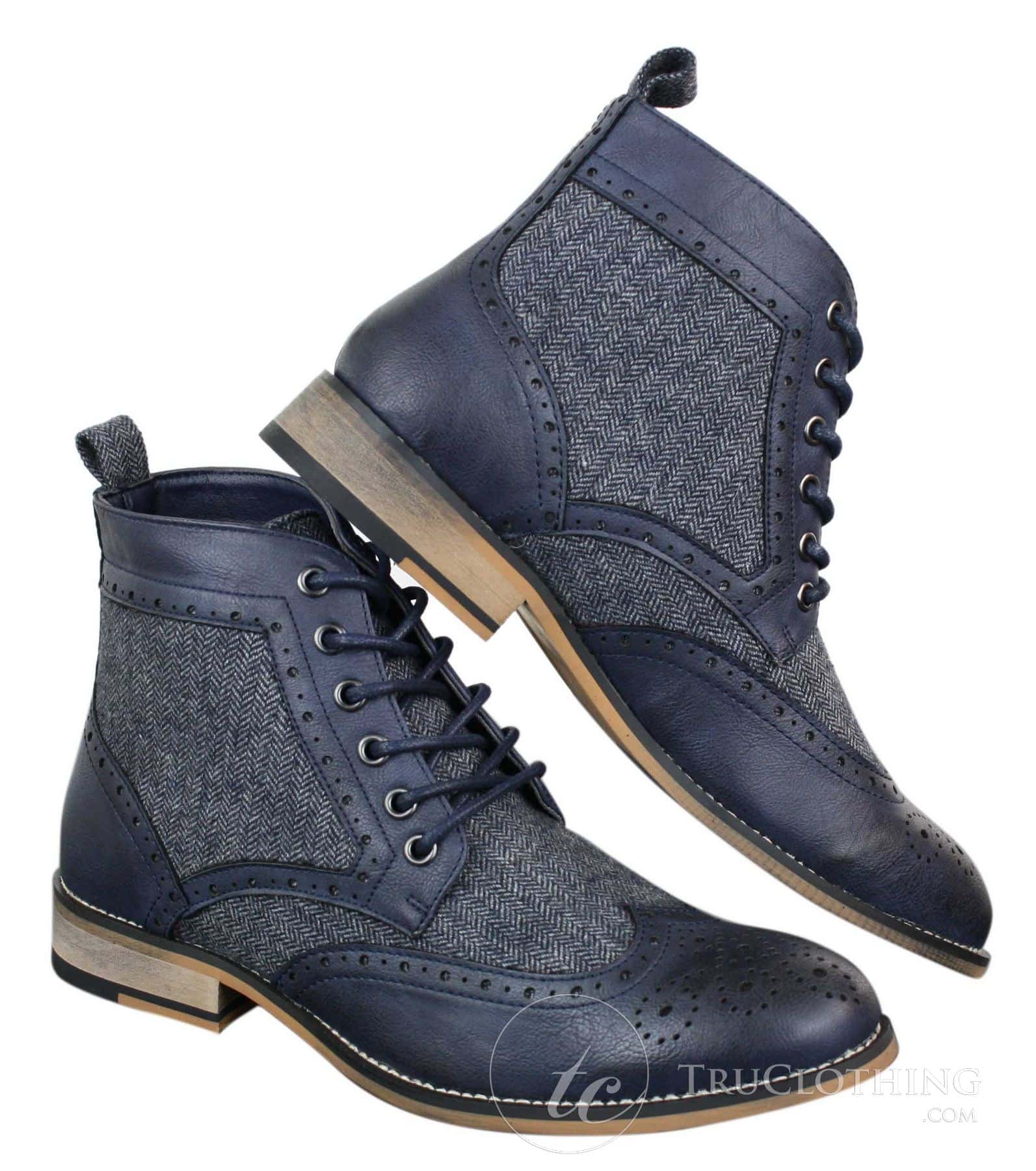 Cavani Sherlock - Mens Leather & Tweed Herringbone Ankle Boots
