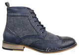 Cavani Sherlock - Mens Leather & Tweed Herringbone Ankle Boots