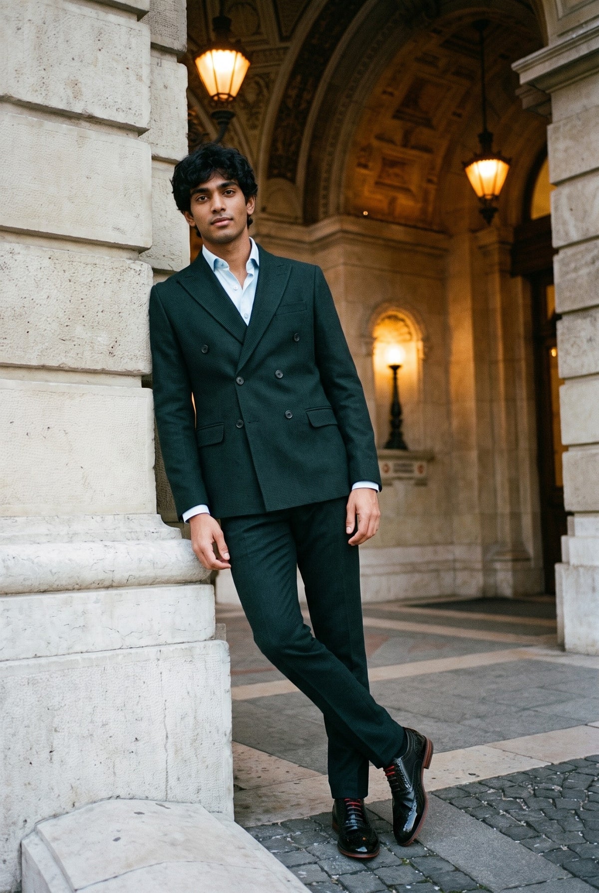 Look #588 styled with Regent - Costume croisé vert deux pièces pour homme