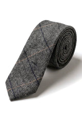 Cravate en tweed à carreaux gris anthracite avec pochette et pince à cravate - Gris anthracite