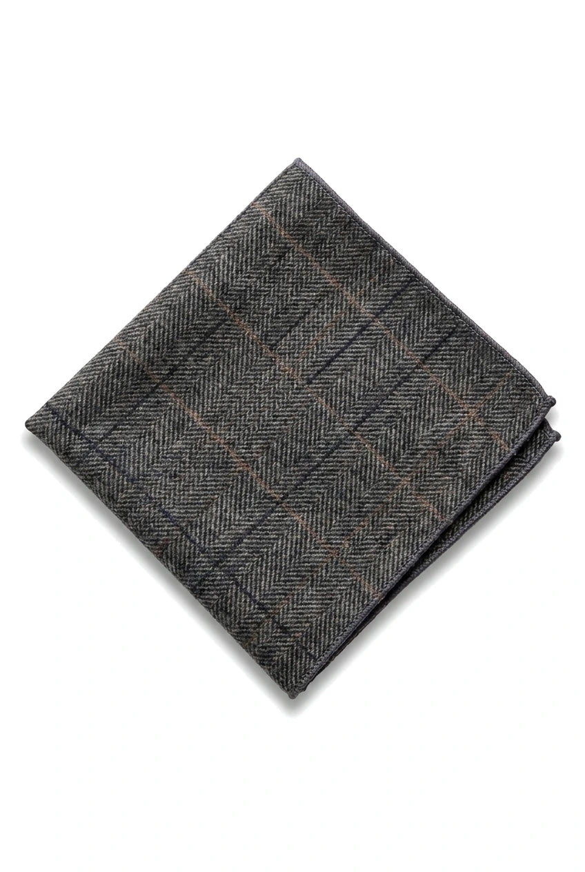 Cravate en tweed à carreaux gris anthracite avec pochette et pince à cravate - Gris anthracite