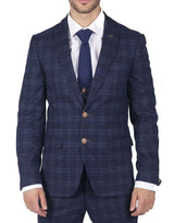 Mens Marc Darcy Blue Check Prince Of Wales 3 Piece Suit Smart Casual Slim Fit Chigwell